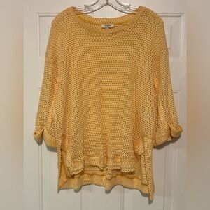 Umgee Womens Sweater Small Yellow Open Knit Raw Hem Pullover Cozy Boho Beachy‎